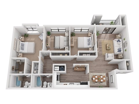 Floor plan for 3 beds, 2 baths, 1428 sqft
